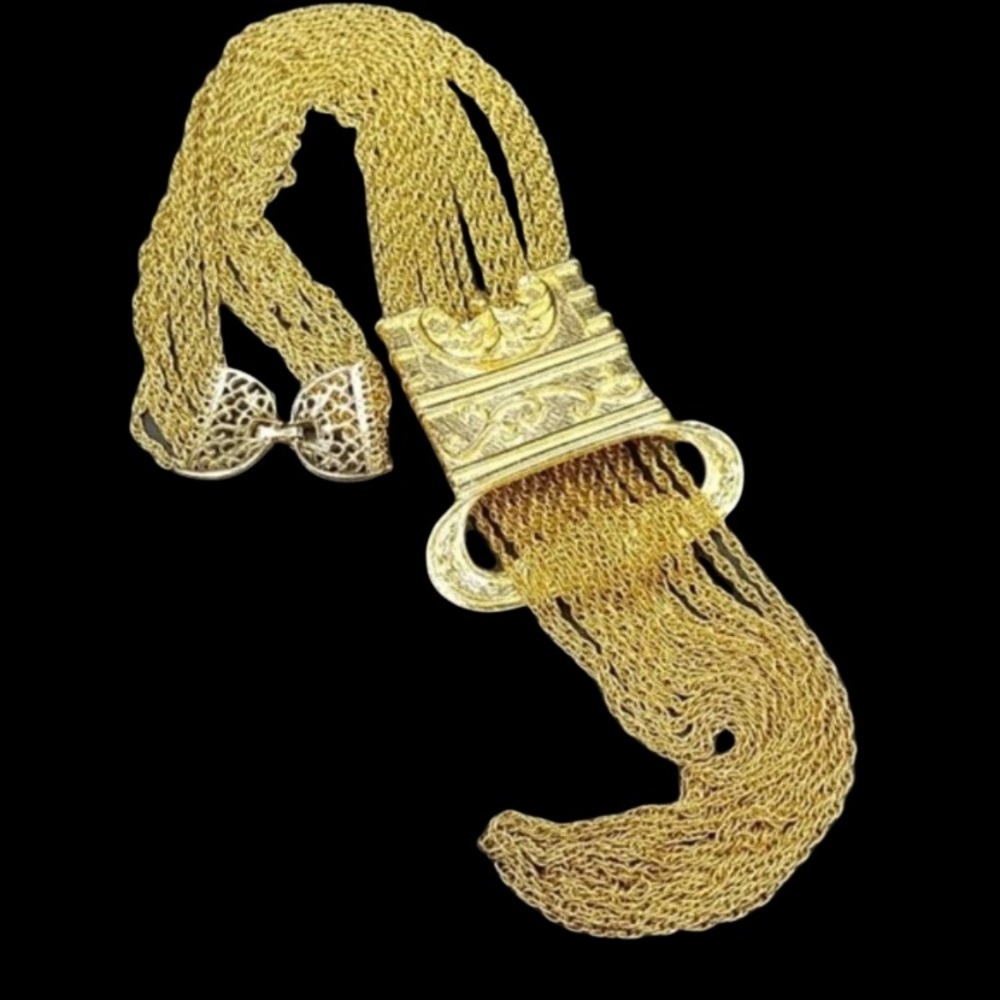 Huge Vintage Goldette Etruscan Style Fringe Necklace